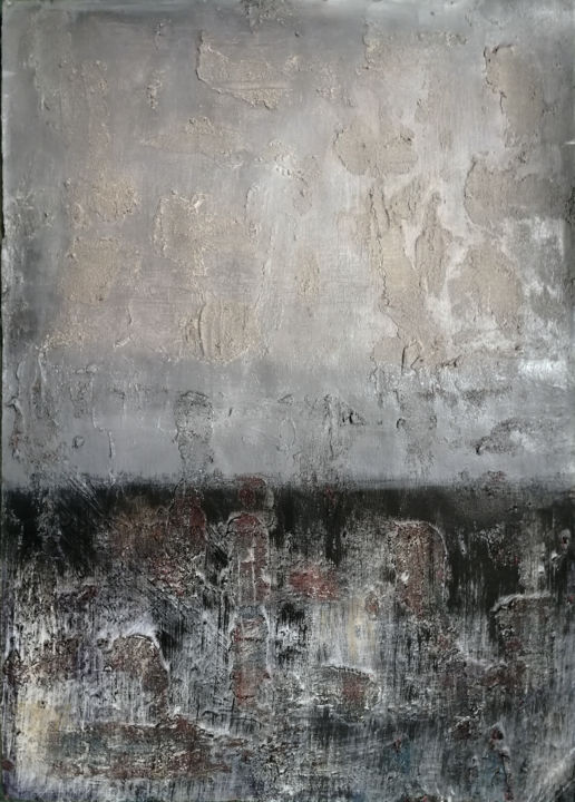 Malerei mit dem Titel "Volcanic city" von Nemanja Todor, Original-Kunstwerk, Acryl