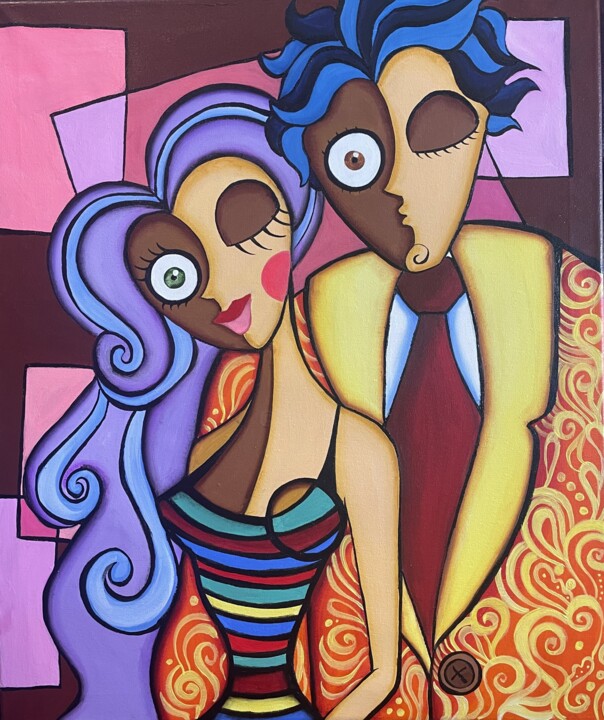 Painting titled "Los amantes" by Nemesis Seoane, Original Artwork, Acrylic