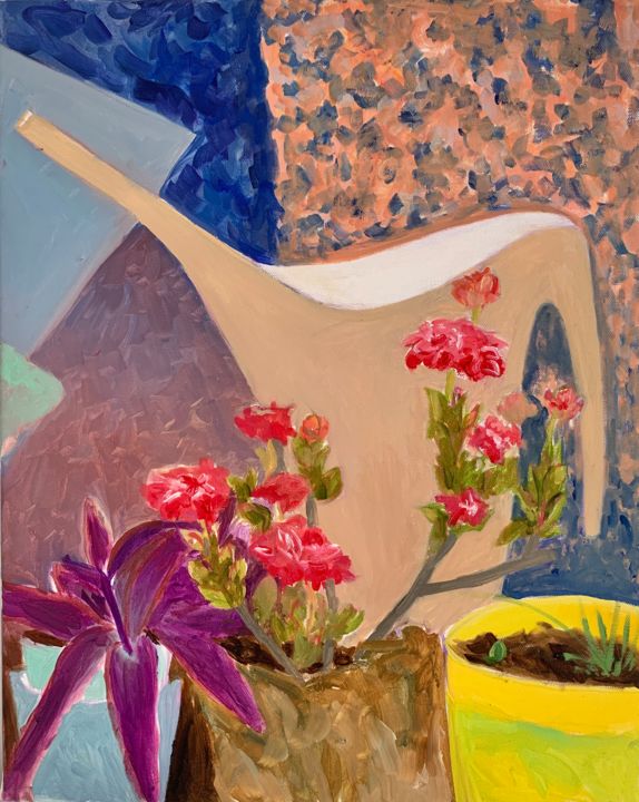 Peinture intitulée "Watering can" par Marina Nemirovsky, Œuvre d'art originale, Huile