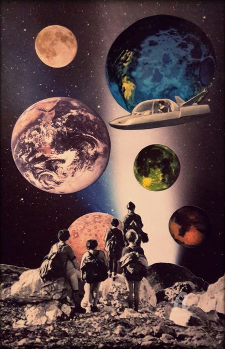 Collages intitulée "Beyond" par Dysfunctional Brain Works, Œuvre d'art originale, Papier
