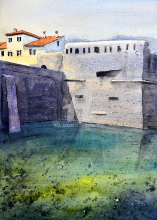 Painting titled "Walls Of Old Town K…" by Nenad Kojić, Original Artwork, Watercolor