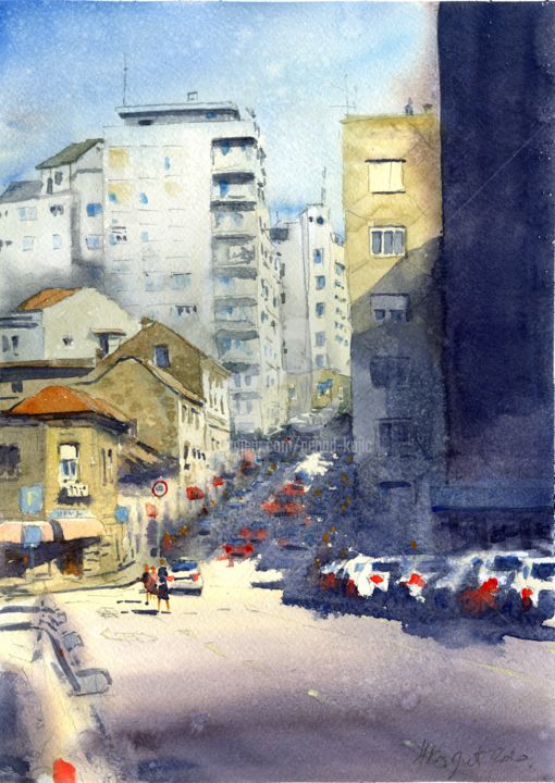 Painting titled "Shadows over the Ba…" by Nenad Kojić, Original Artwork, Watercolor