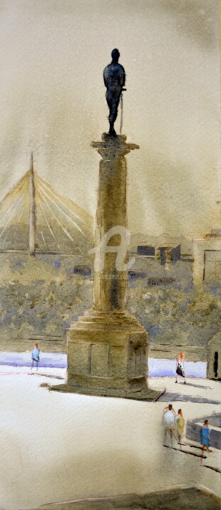 Pittura intitolato "Above the statue of…" da Nenad Kojić, Opera d'arte originale, Acquarello