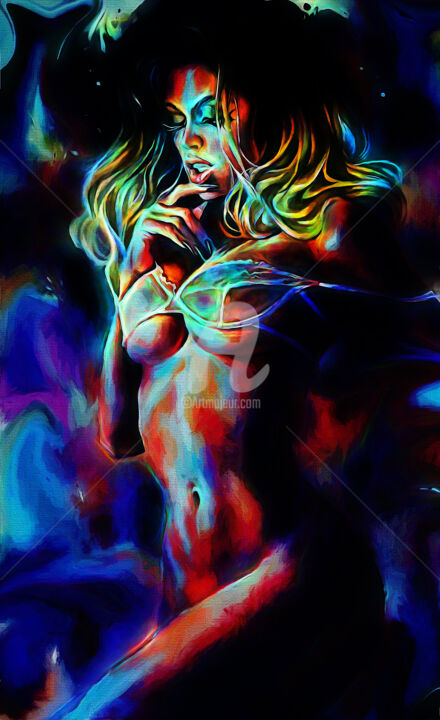 Digitale Kunst mit dem Titel "Neon nude art" von Nenad Vasic Kiklop99, Original-Kunstwerk, Digitale Malerei