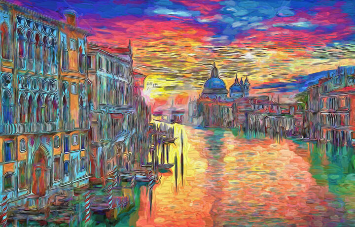 Digitale Kunst mit dem Titel "Sunset in Venice" von Nenad Vasic Kiklop99, Original-Kunstwerk, Digitale Malerei