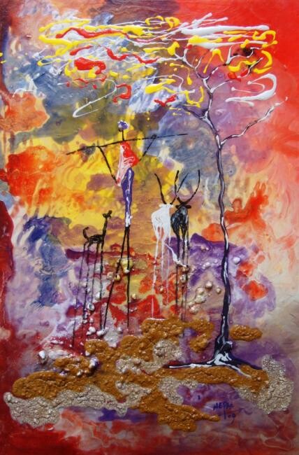 Картина под названием "Massai 2" - Nereus Patrick Cheo (Nepac), Подлинное произведение искусства