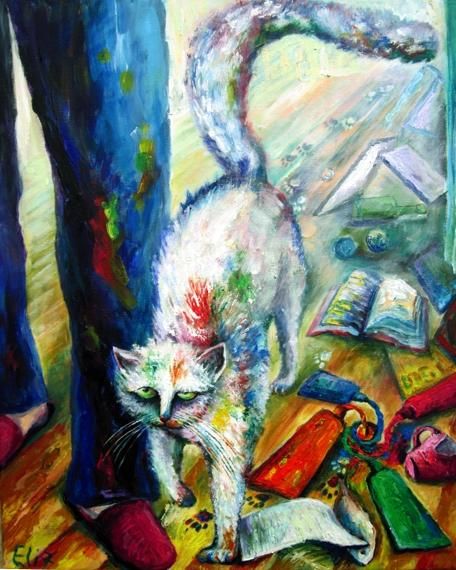 Painting titled "ARTIST'S CAT" by Nesis Elisheva (Eli7), Original Artwork, Oil