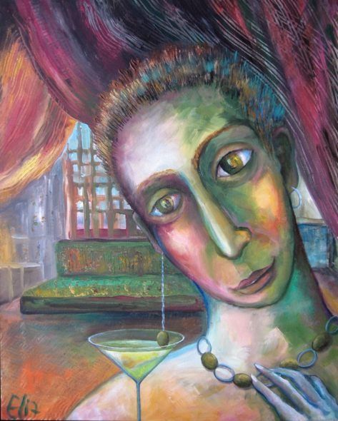 Pittura intitolato "MARTINI OLIVE WOMAN" da Nesis Elisheva (Eli7), Opera d'arte originale, Acrilico