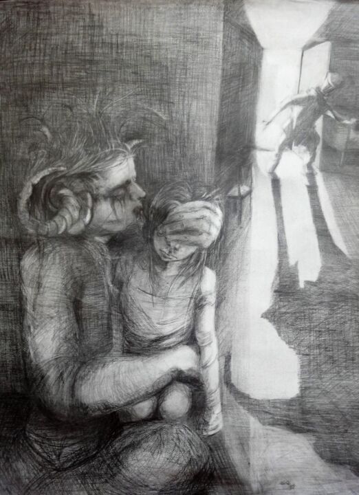 Tekening getiteld "Ohne Titel" door Nessa Hellen, Origineel Kunstwerk