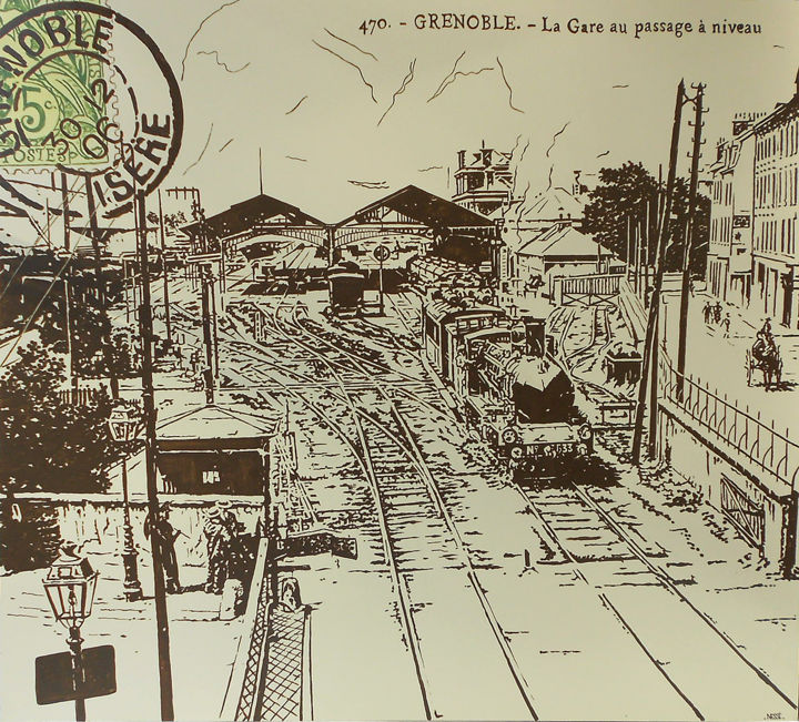 Pintura intitulada "GRENOBLE la Gare au…" por Nessé, Obras de arte originais, Acrílico