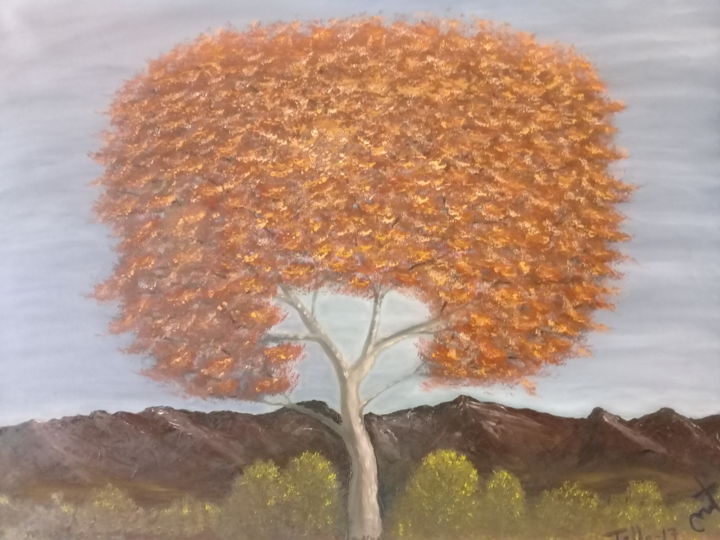 Pintura intitulada "Árbol de Fuego" por Néstor Tello, Obras de arte originais, Óleo