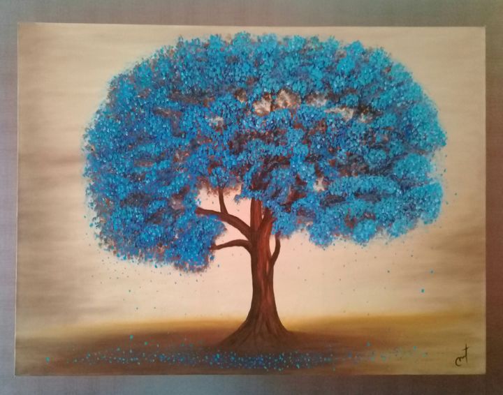 Pintura intitulada "Sueño Azul" por Néstor Tello, Obras de arte originais, Óleo