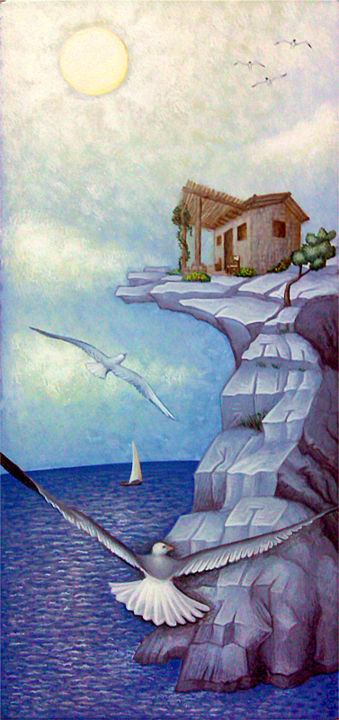 Pintura intitulada "The 3rd seagull" por Nestor Patialiakas, Obras de arte originais, Têmpera