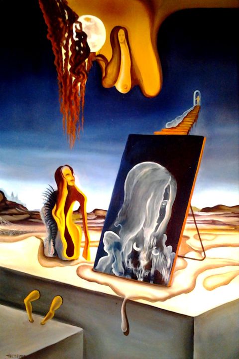 Pintura intitulada "алиса в зазеркалье" por Gennadii Nesterov, Obras de arte originais, Óleo Montado em Cartão