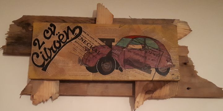 Painting titled "2 cv" by Vince, Original Artwork, Spray paint Mounted on Wood Panel