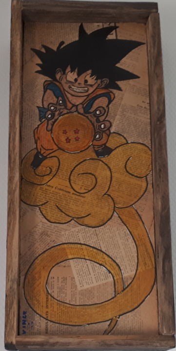Painting titled "Dragon ball 2" by Vince, Original Artwork, Marker Mounted on Wood Panel