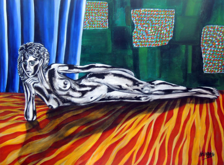Pintura titulada "La chica de la tele…" por Lisarco Namune, Obra de arte original, Acrílico