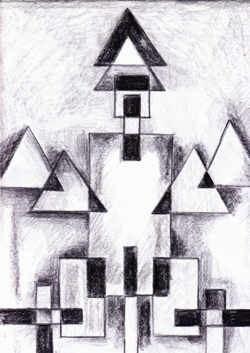 Drawing titled "Constructivo con tr…" by Lisarco Namune, Original Art, Pencil