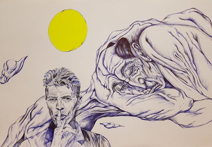 Pittura intitolato "David Bowie" da Alfredo Pacilio, Opera d'arte originale, Biro