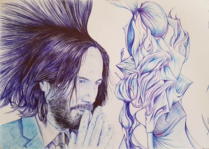 Pittura intitolato "Keanu Reeves" da Alfredo Pacilio, Opera d'arte originale, Biro