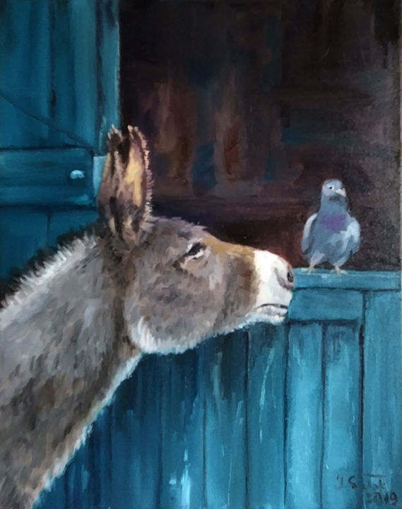 Painting titled "Friends" by Iwonna Salak, Original Artwork, Oil Mounted on Wood Stretcher frame