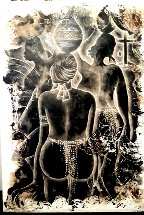 Malerei mit dem Titel "Mama Afrika by N.E.K" von Junior Ben, Original-Kunstwerk