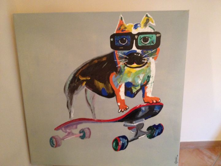 Painting titled "Skating Dog" by New York Contemporary Art Gallery, Original Artwork
