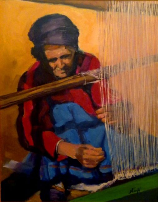 Peinture intitulée "la tisseuse" par Newfel, Œuvre d'art originale