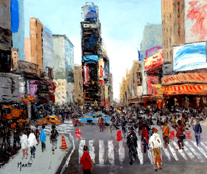 Painting titled "time square - new y…" by J.Marti, Original Artwork, Oil