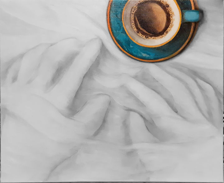 Pintura intitulada "coffee break" por Nuno Feijao, Obras de arte originais, Óleo