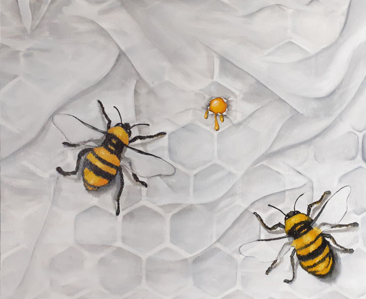 Pintura intitulada "honey bee" por Nuno Feijao, Obras de arte originais, Óleo