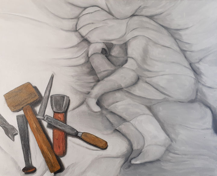Pintura intitulada "where are my tools?" por Nuno Feijao, Obras de arte originais, Óleo