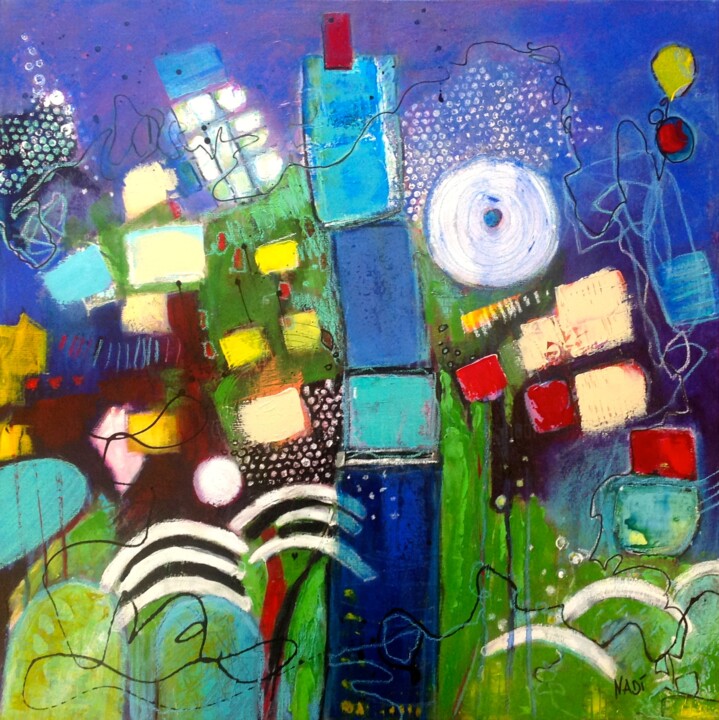 Painting titled "Sous le bleu du cie…" by Nadine Falguieres (NADI), Original Artwork, Acrylic