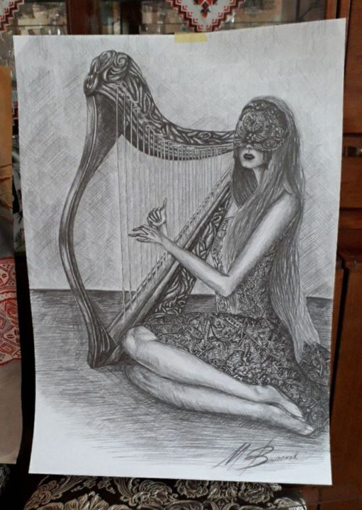 Drawing titled "The Blind Girl" by Mary V, Original Artwork, Charcoal