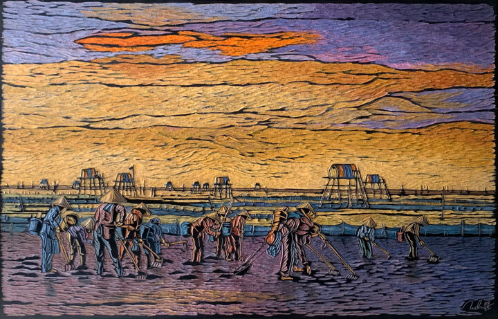 Картина под названием "Clam Field" - Nga Tran, Подлинное произведение искусства, Масло