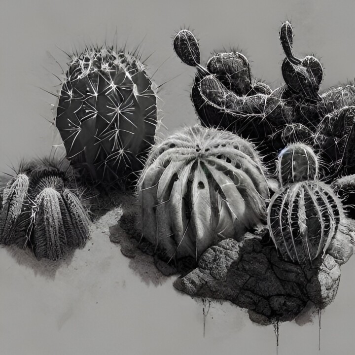 Arte digitale intitolato "Cactus groupés" da Naïma Gharbi, Opera d'arte originale, Pittura digitale