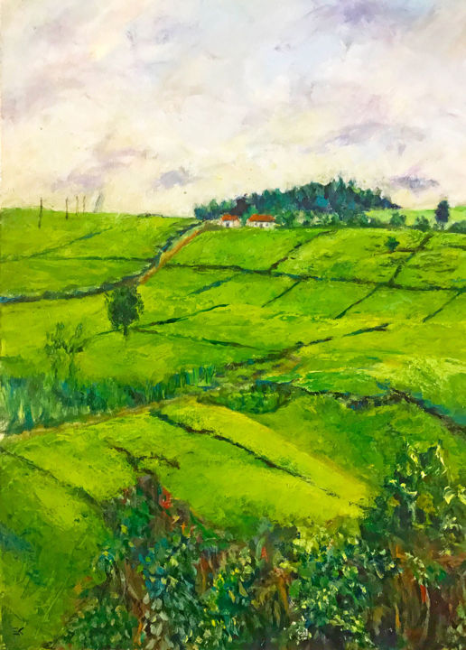 Pintura intitulada "Cianda Tea farm" por Ngendo, Obras de arte originais, Óleo Montado em Outro painel rígido