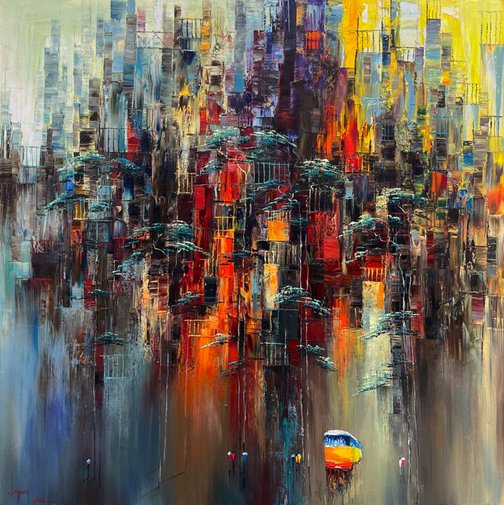 Painting titled "My city" by Ngoc Quan Le, Original Artwork, Oil