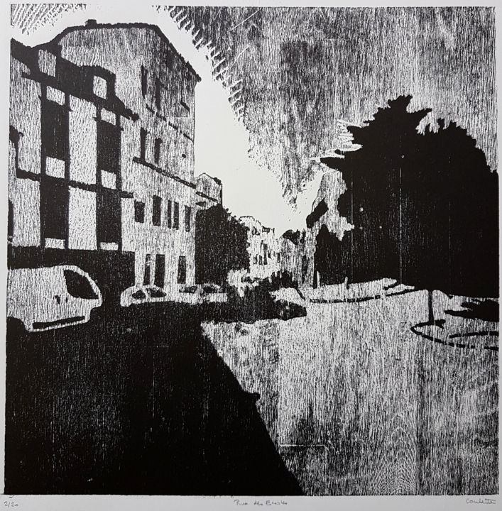 Printmaking titled "Rue des écoles" by Nicolas Goulette, Original Artwork, Xylography