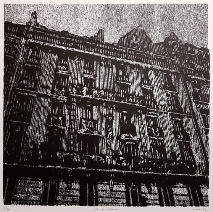 Printmaking titled "Rue de Rennes" by Nicolas Goulette, Original Artwork, Xylography