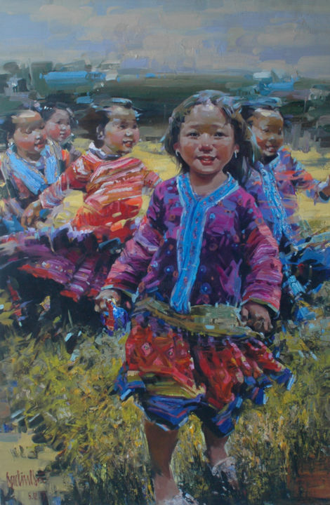 Painting titled "Circus has come to…" by Ha Nguy Dinh, Original Artwork, Oil