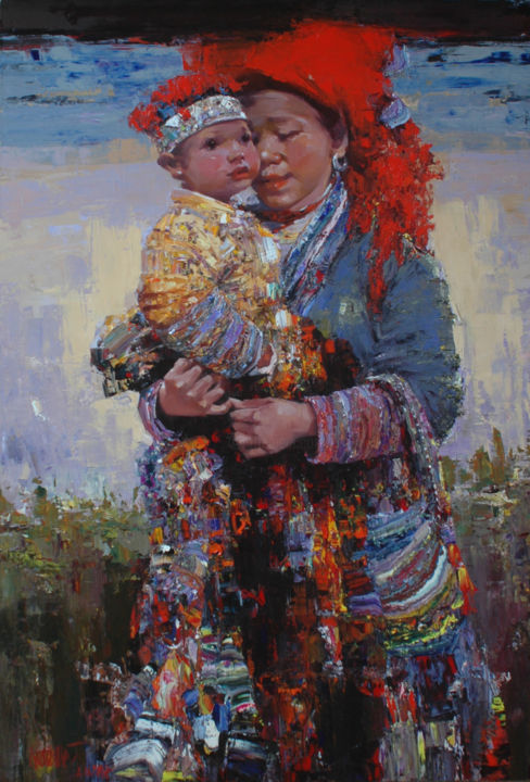 Painting titled "My Sweet Child" by Ha Nguy Dinh, Original Artwork, Oil