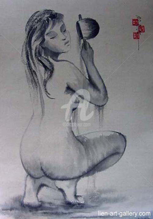 Peinture intitulée "Nude watercolor pai…" par Nguyen Van Lam, Œuvre d'art originale, Aquarelle