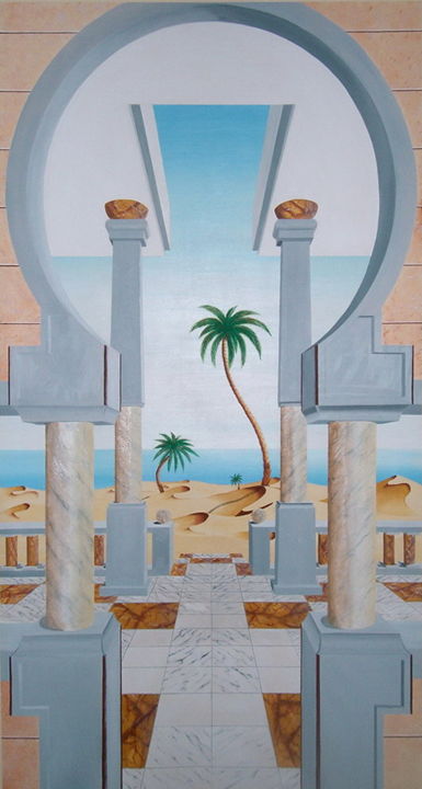 Картина под названием "La porte du désert" - N-Hill, Подлинное произведение искусства, Масло