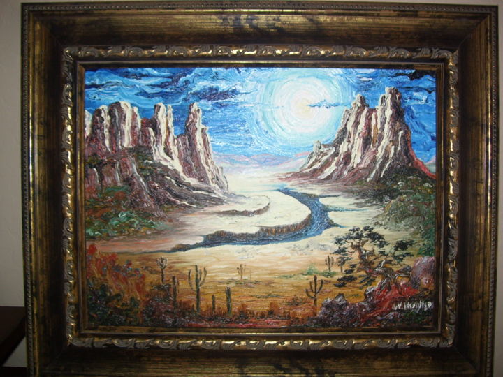 Painting titled "Monn Lit Desert 2" by Natalia Hughson, Original Artwork