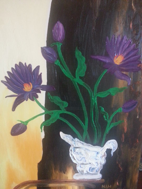 Painting titled "Purple Bouquet" by Natalia Hughson, Original Art, Oil