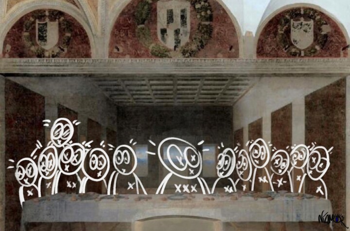 Digitale Kunst getiteld "Cenacolo Vinciano 2…" door Niamor, Origineel Kunstwerk, Digitaal Schilderwerk