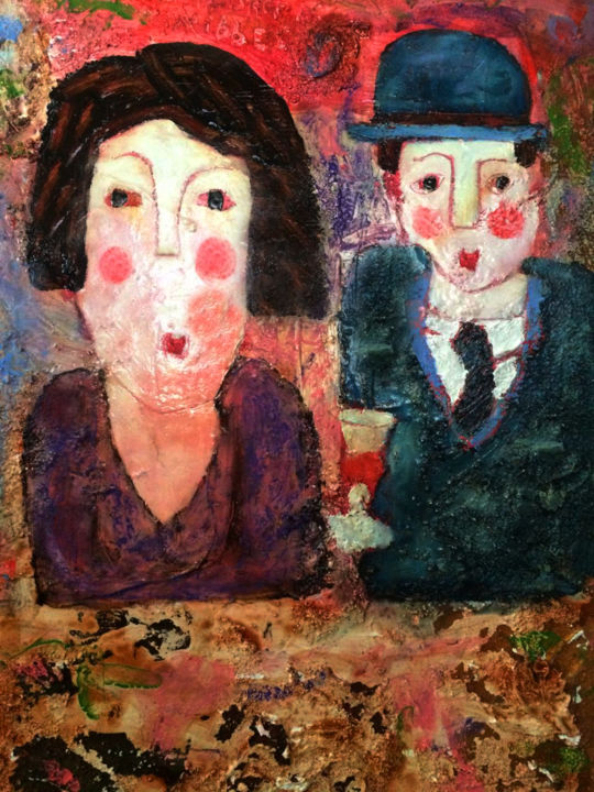 Painting titled "Casal" by Asfaduroff Nibbes, Original Artwork, Encaustic