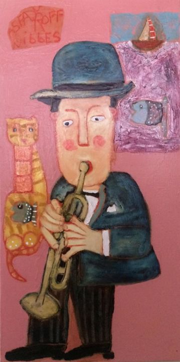 Painting titled "Jazz" by Asfaduroff Nibbes, Original Artwork, Encaustic