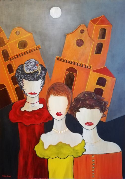 绘画 标题为“Cocò, Odette et Viv…” 由Cinzia Corvo (Nic), 原创艺术品, 油